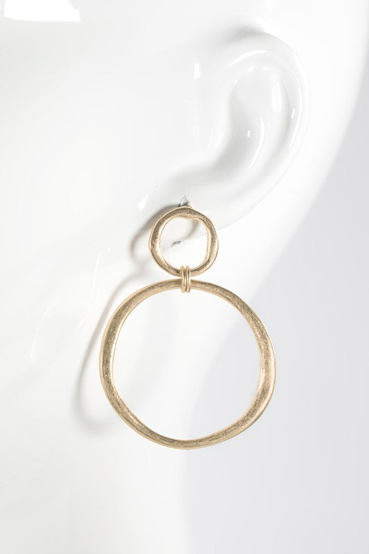 Satin Metal Gold Circle Dangle Earrings
