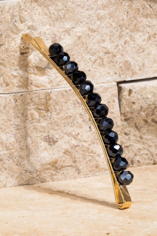 Shimmering Glass Black Bead Bobby Pin for Hair