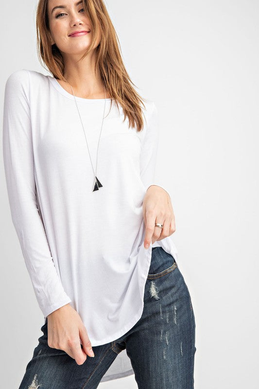 Size Small White Basic Round Neck Long Sleeve Tee Shirt