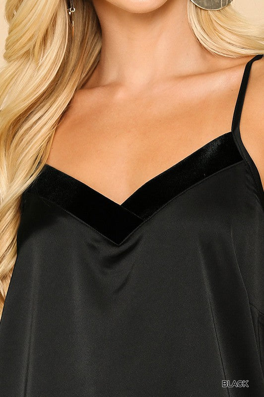 Black V Neck Velvet Trim Cami
