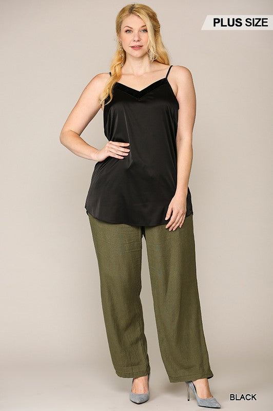 Black V Neck Velvet Trim Cami