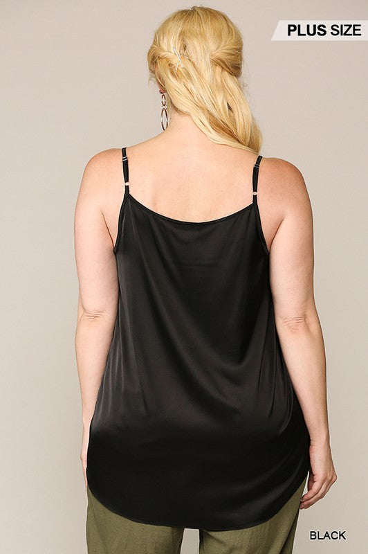 Black V Neck Velvet Trim Cami