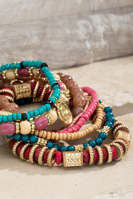 Tropical Beaded Charm Bracelets Set of 10
