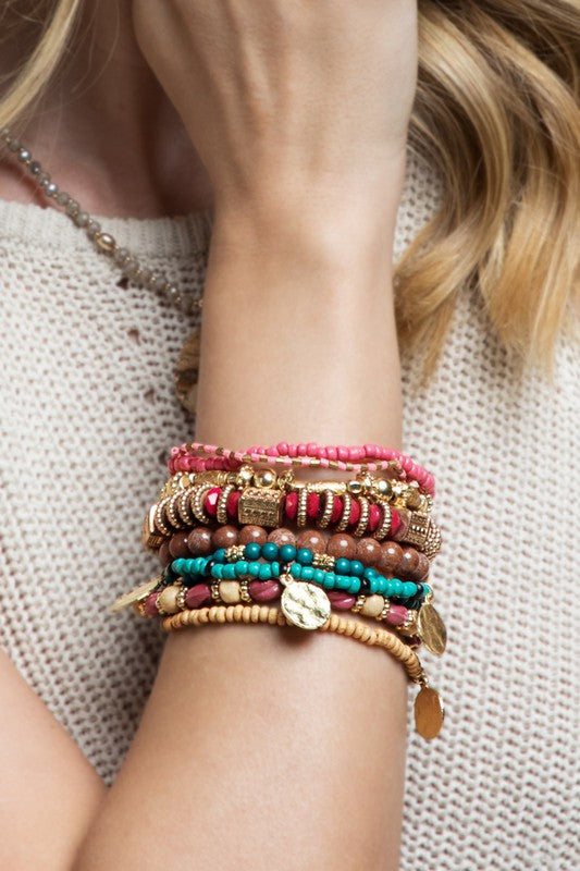 Tropical Beaded Charm Bracelets Set of 10