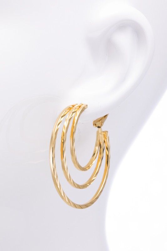 Set of 3 Pairs Gold Colored Textured Hoop Earrings
