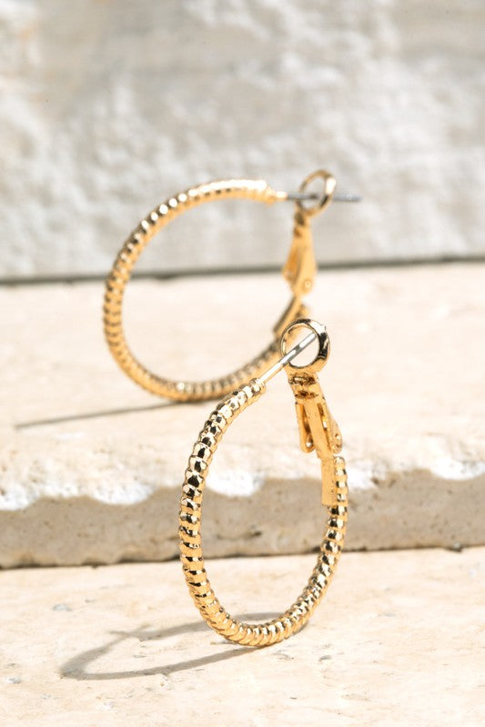 Set of 3 Pairs Gold Colored Textured Hoop Earrings