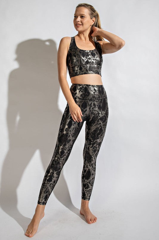 Size Small & Large Snake Foil Print Strappy Criss Cross Back Padded Sports Bra