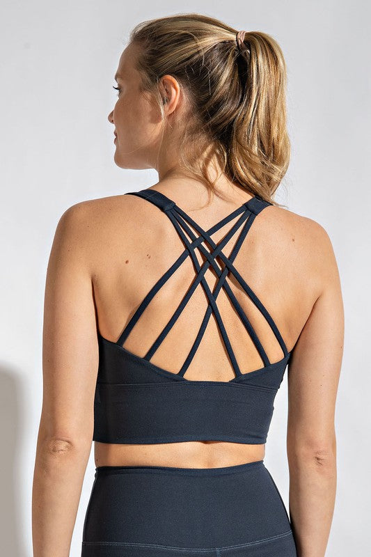Strappy Criss Cross Back Butter Soft Padded Sports Bra (Multiple Colors)