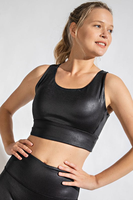 Pebbled Black Double Layer Racerback Butter Sports Bra