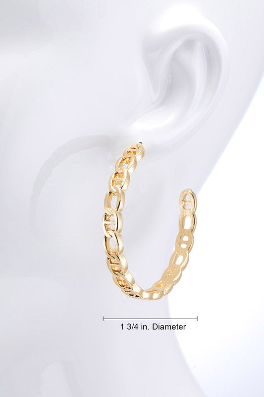 Metal Inter-link Chain Hoop Earrings