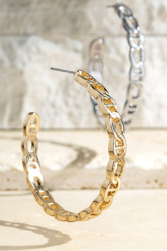 Metal Inter-link Chain Hoop Earrings