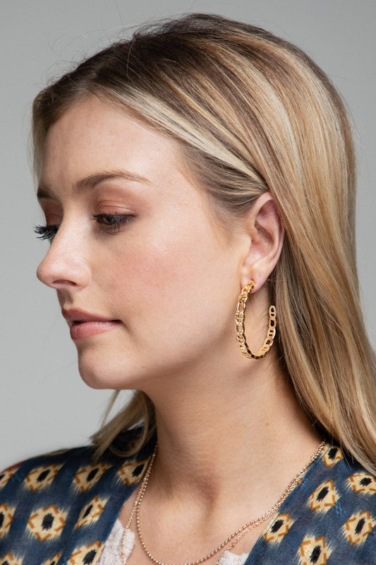 Metal Inter-link Chain Hoop Earrings