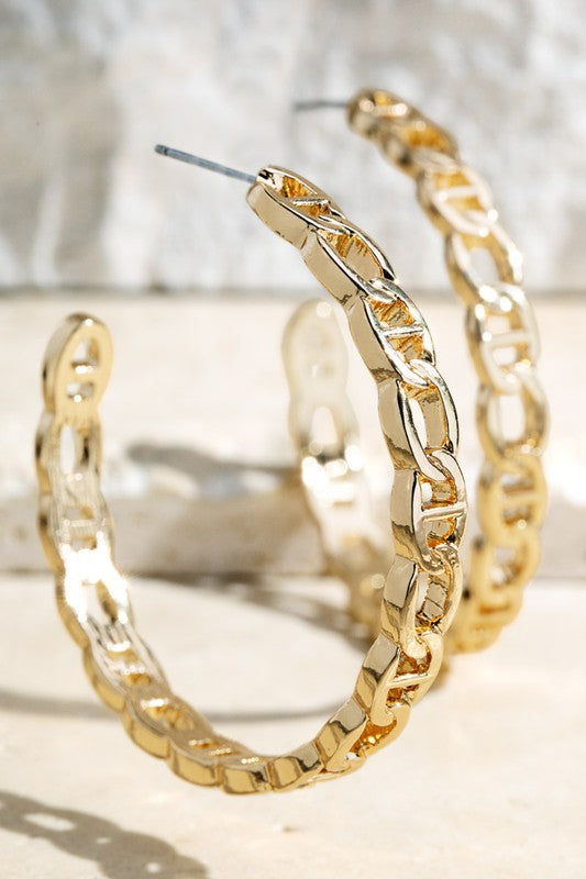 Metal Inter-link Chain Hoop Earrings