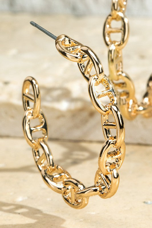 Gold Color Mariner Chain Hoop Earrings