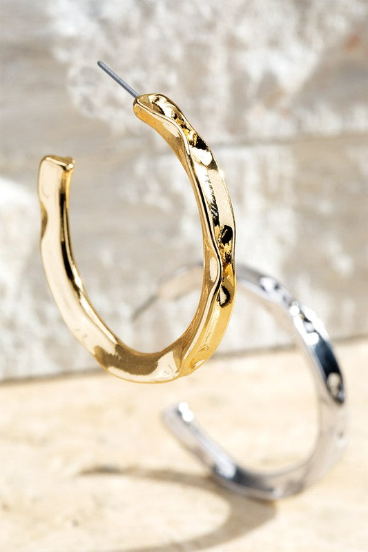 Pinched Metal Hoop Earrings