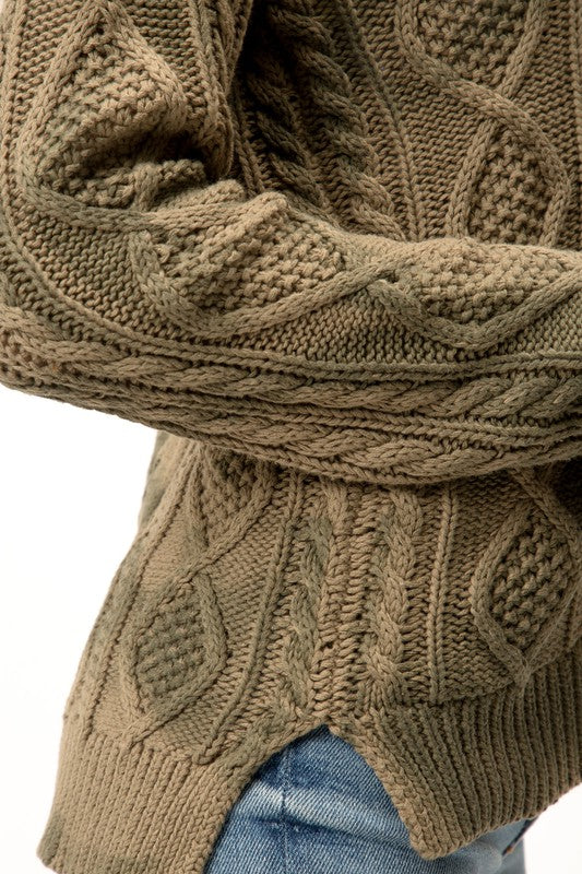 Size Medium Olive Green Tie Dye V Neck Cable Knit Cotton Sweater
