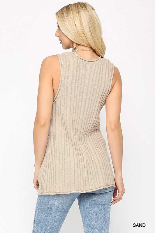 Sand Lightweight Ribbed Summer Sleeveless Sweater