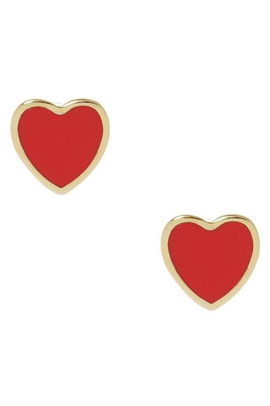 Red Gold Dipped Enamel Heart Stud Earrings