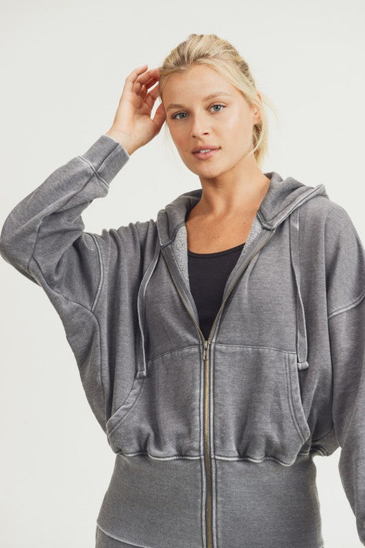 Size 3XL Drop Shoulder Dolman Sleeve Zip Up Hoody Sweatshirt