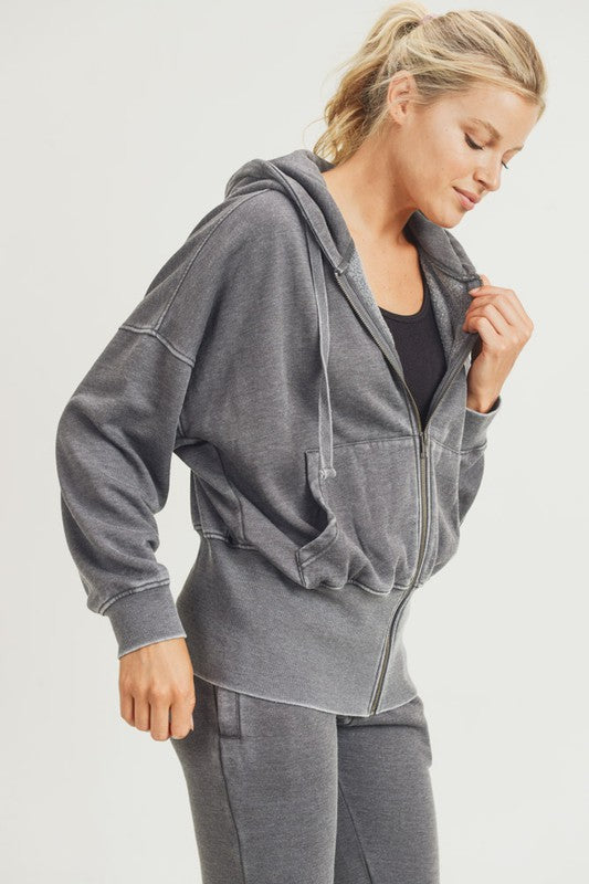 Size 3XL Drop Shoulder Dolman Sleeve Zip Up Hoody Sweatshirt