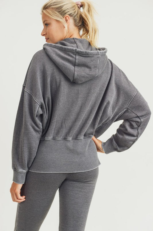 Size 3XL Drop Shoulder Dolman Sleeve Zip Up Hoody Sweatshirt
