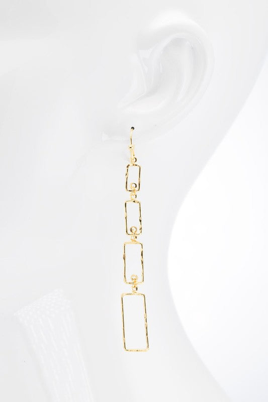 Layered Rectangle Hammered Metal Dangle Earrings