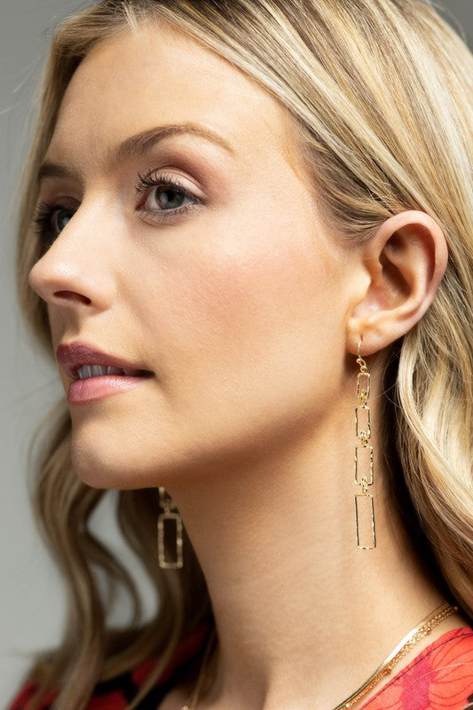 Layered Rectangle Hammered Metal Dangle Earrings
