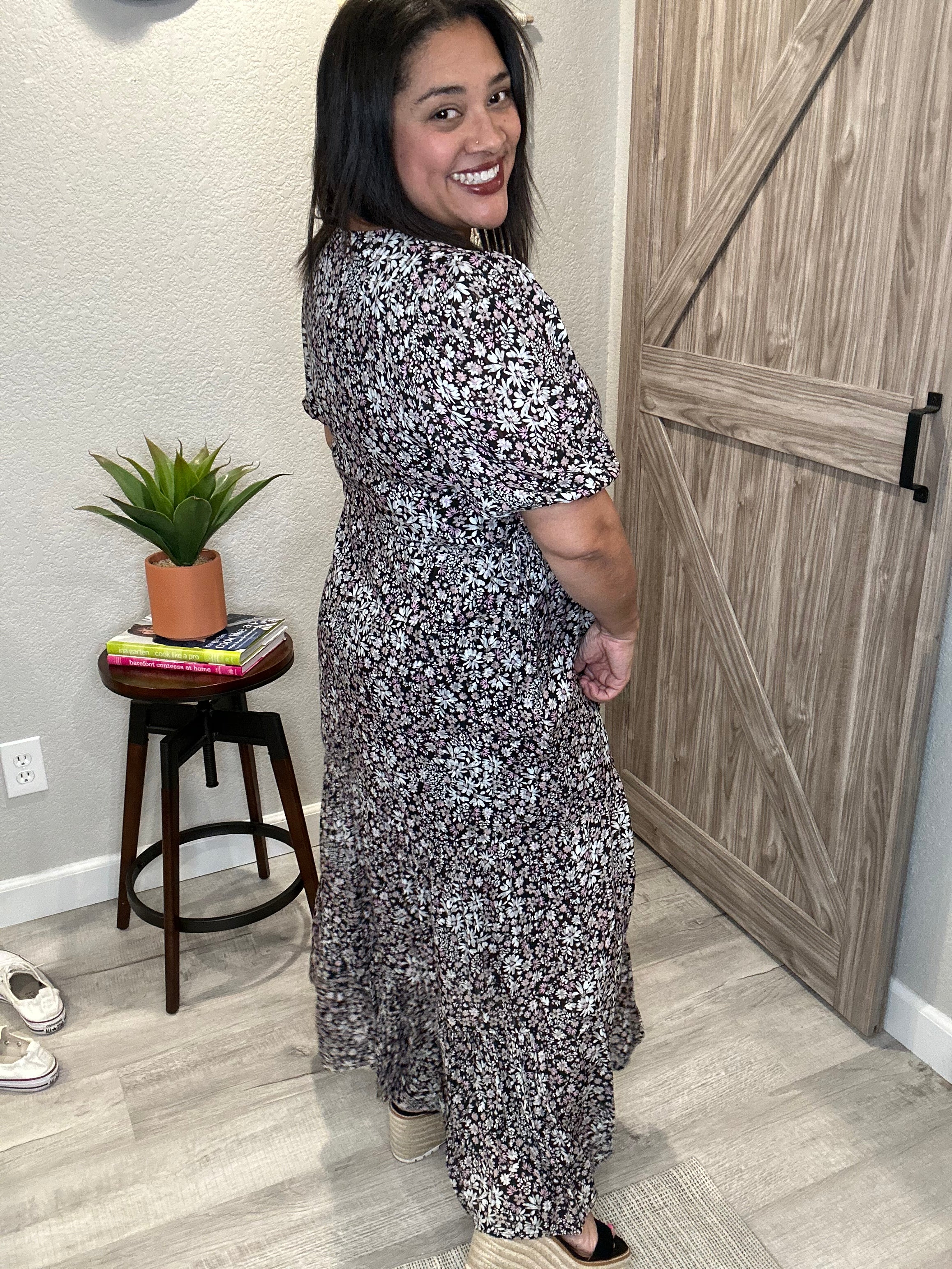 Saltwater Luxe Short Sleeve Black Seventies Daisy Maxi Dress