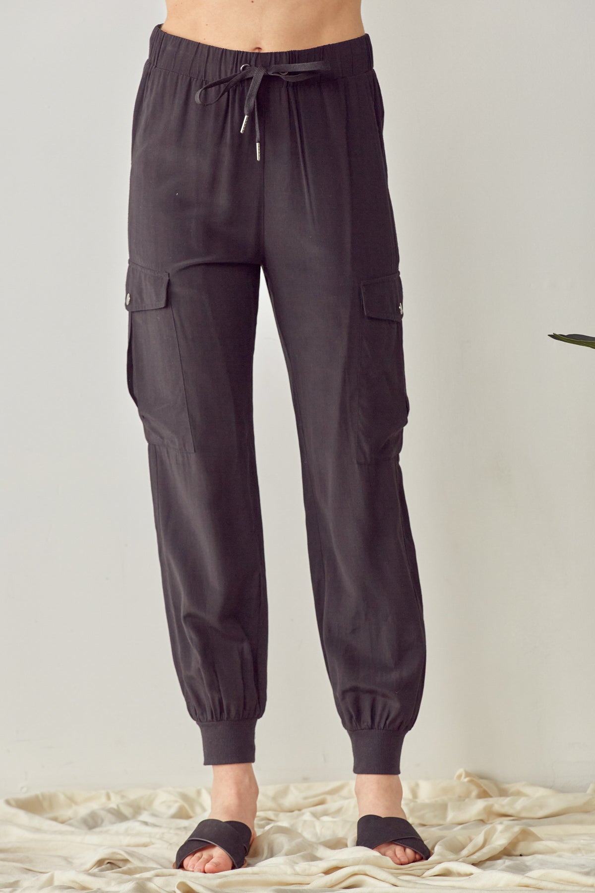 Satin Black Cargo Pocket Joggers