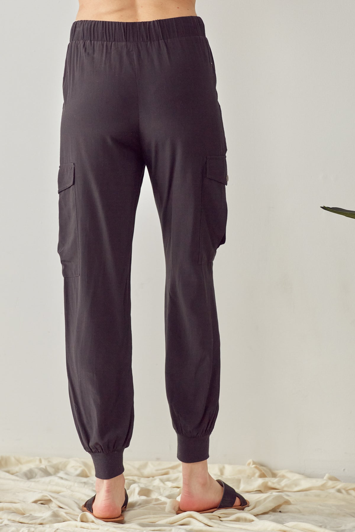 Satin Black Cargo Pocket Joggers