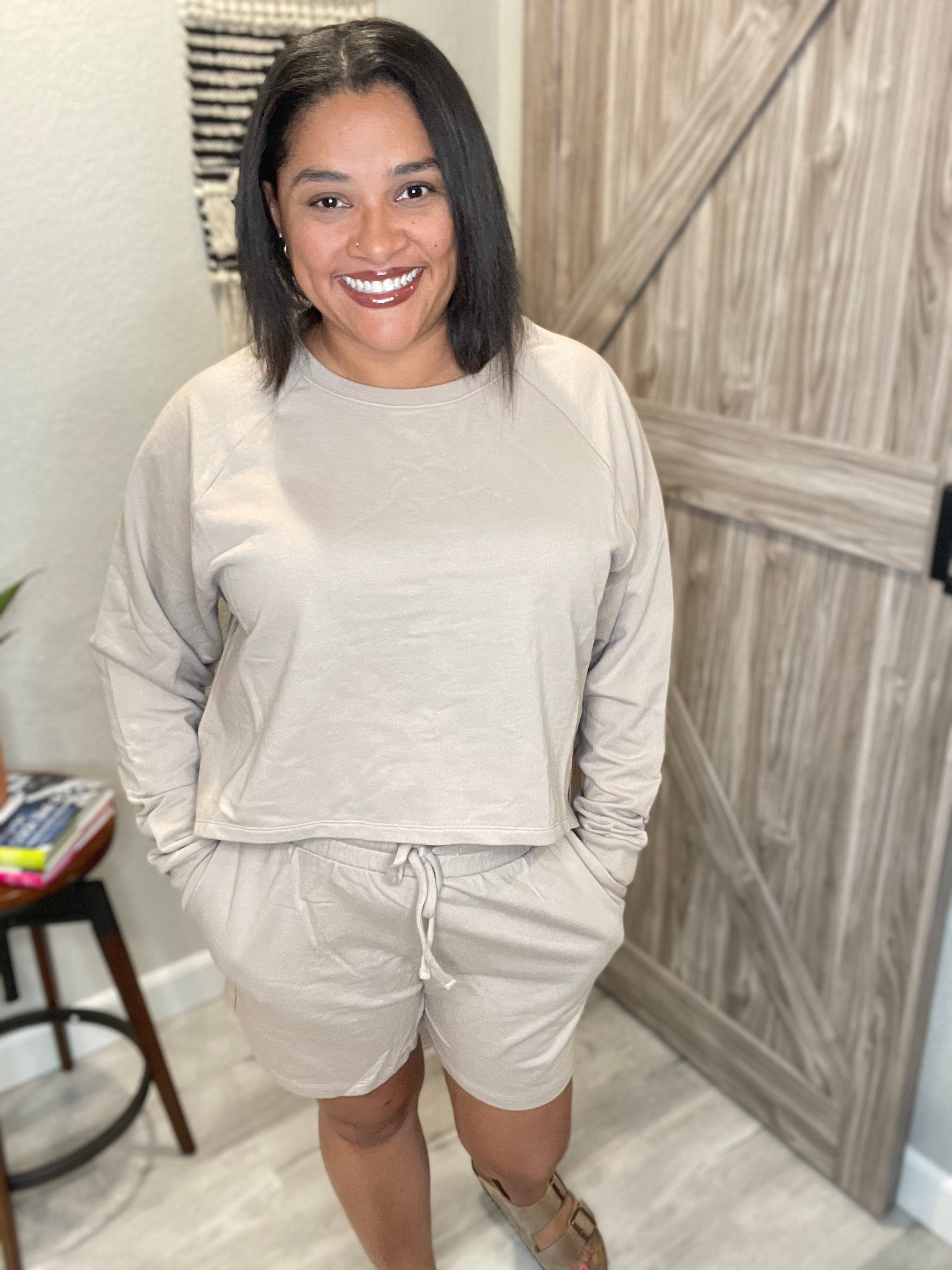 Size XL Ash Mocha French Terry Oversized Crew & Short Set