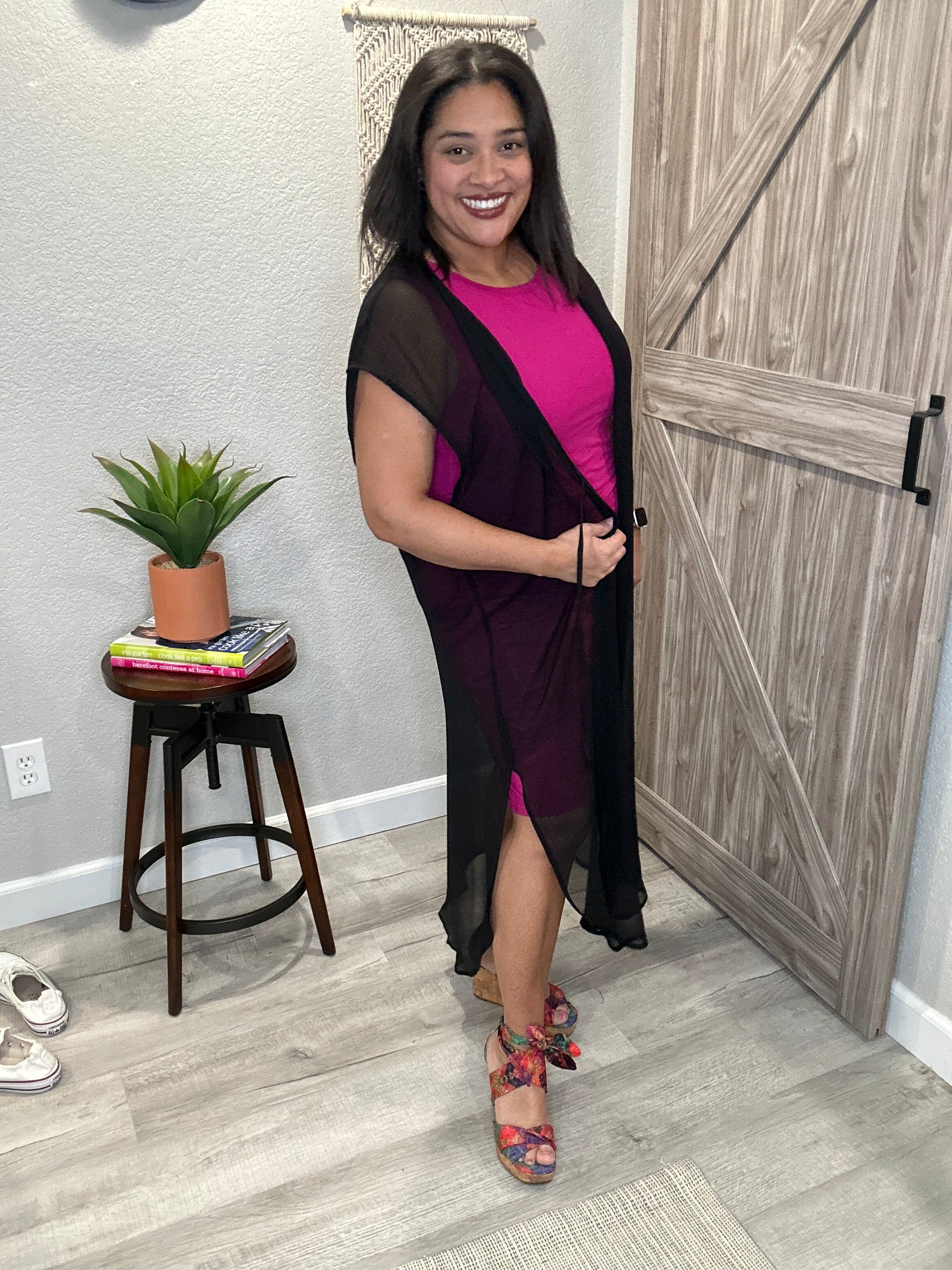 Black Sheer Swim Cover with Dolman Sleeve & Tie