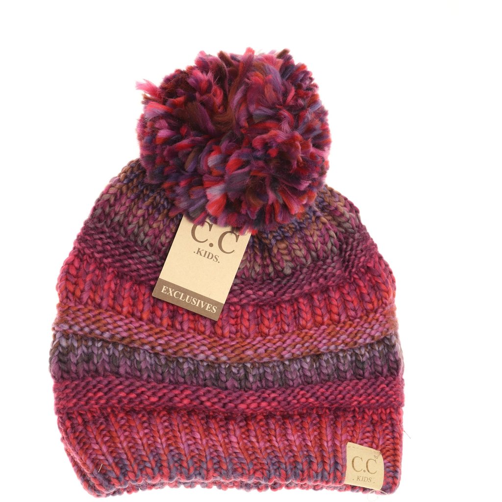 Kids Multi Color Cable Knit Pom CC Beanie