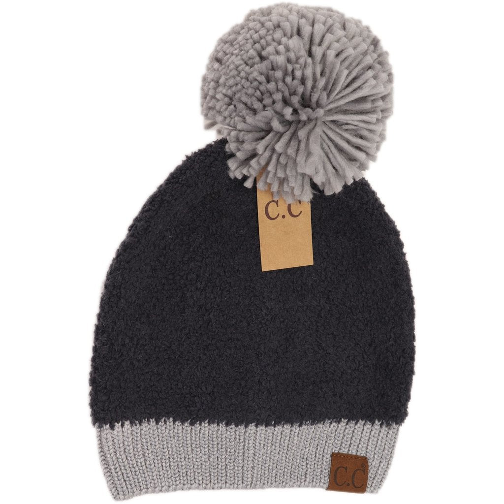 Color Block Knitted Sherpa Pom CC Beanie