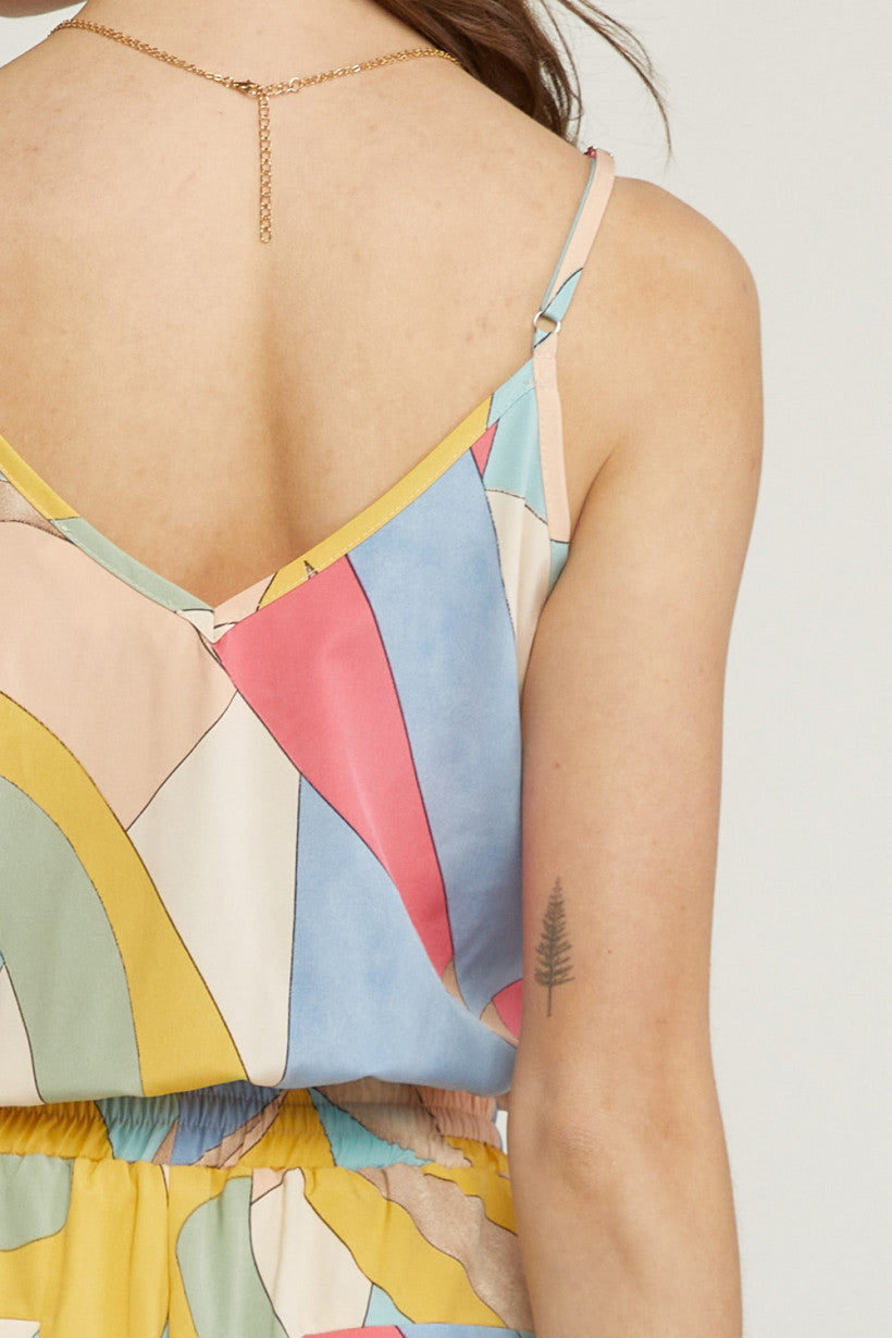 Geometric Print Multi Color Tank Jogger Jumpsuit