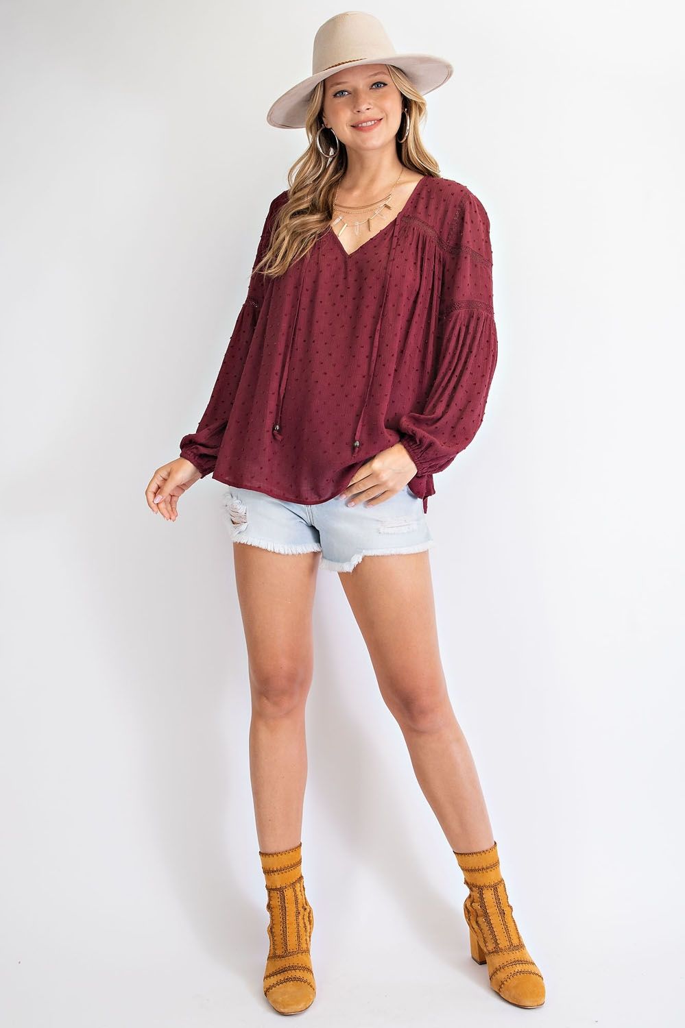 Deep Plum Swiss Dot Woven Gauze Top