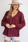 Deep Plum Swiss Dot Woven Gauze Top