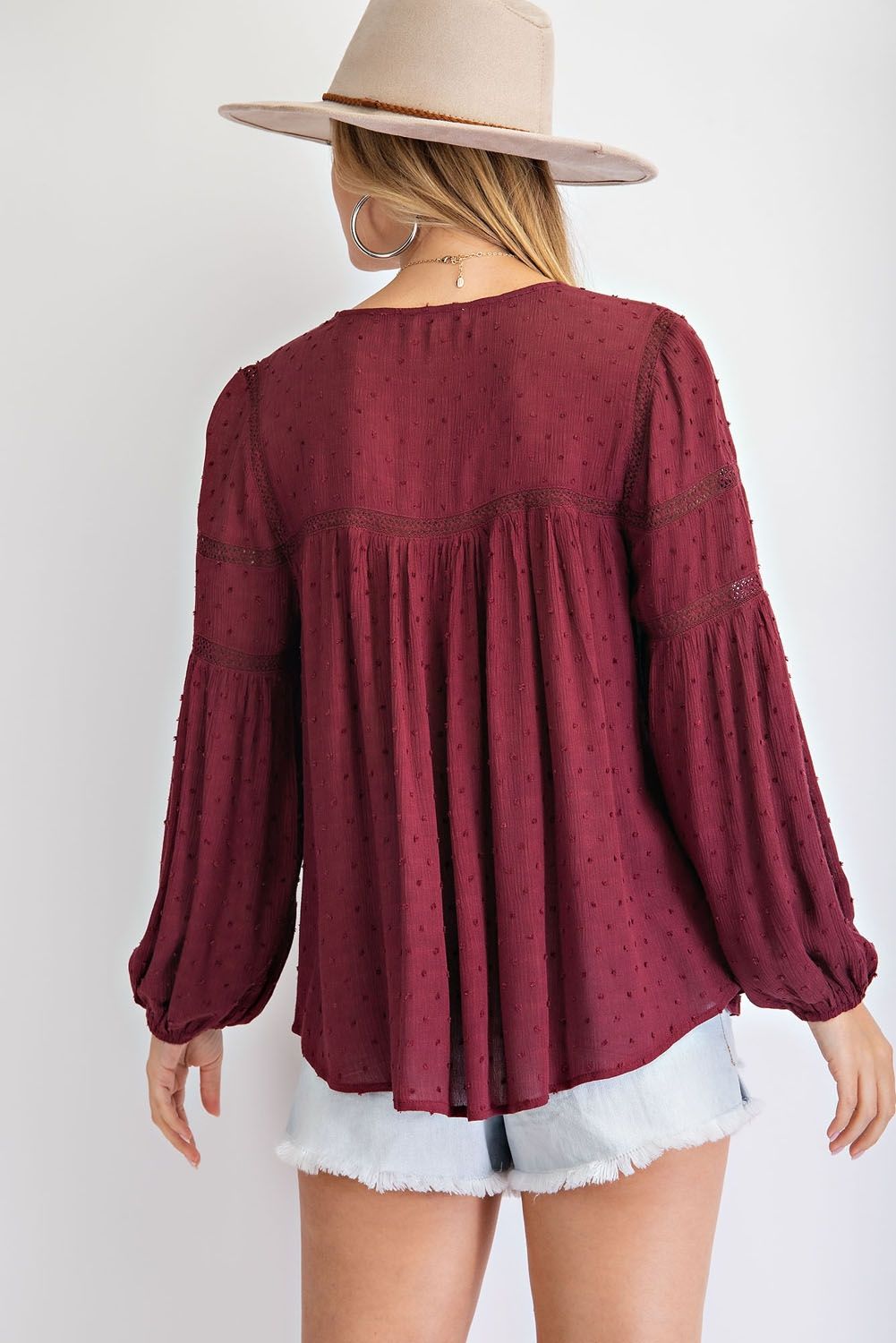 Deep Plum Swiss Dot Woven Gauze Top