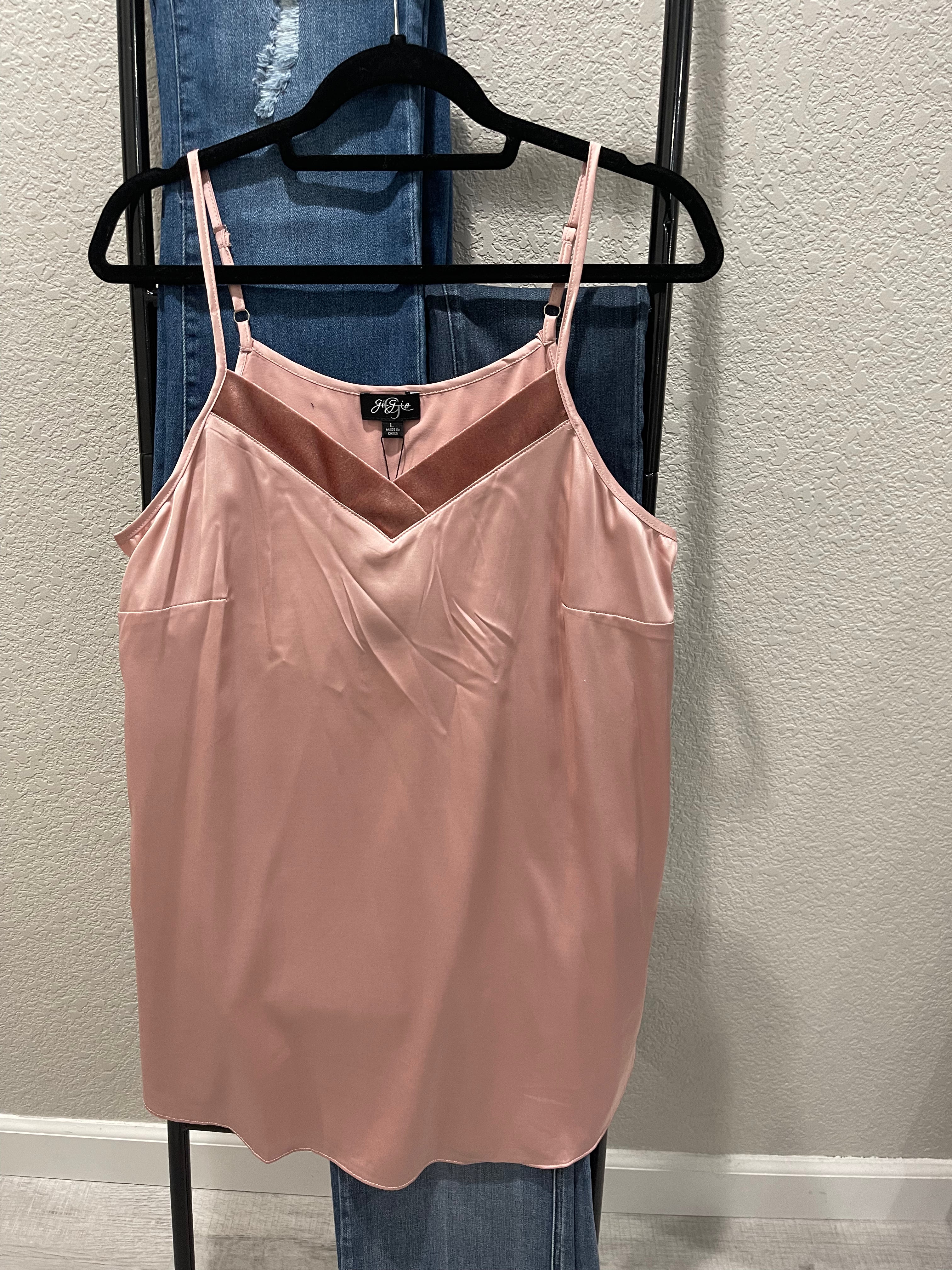 Mauve V Neck Velvet Trim Cami