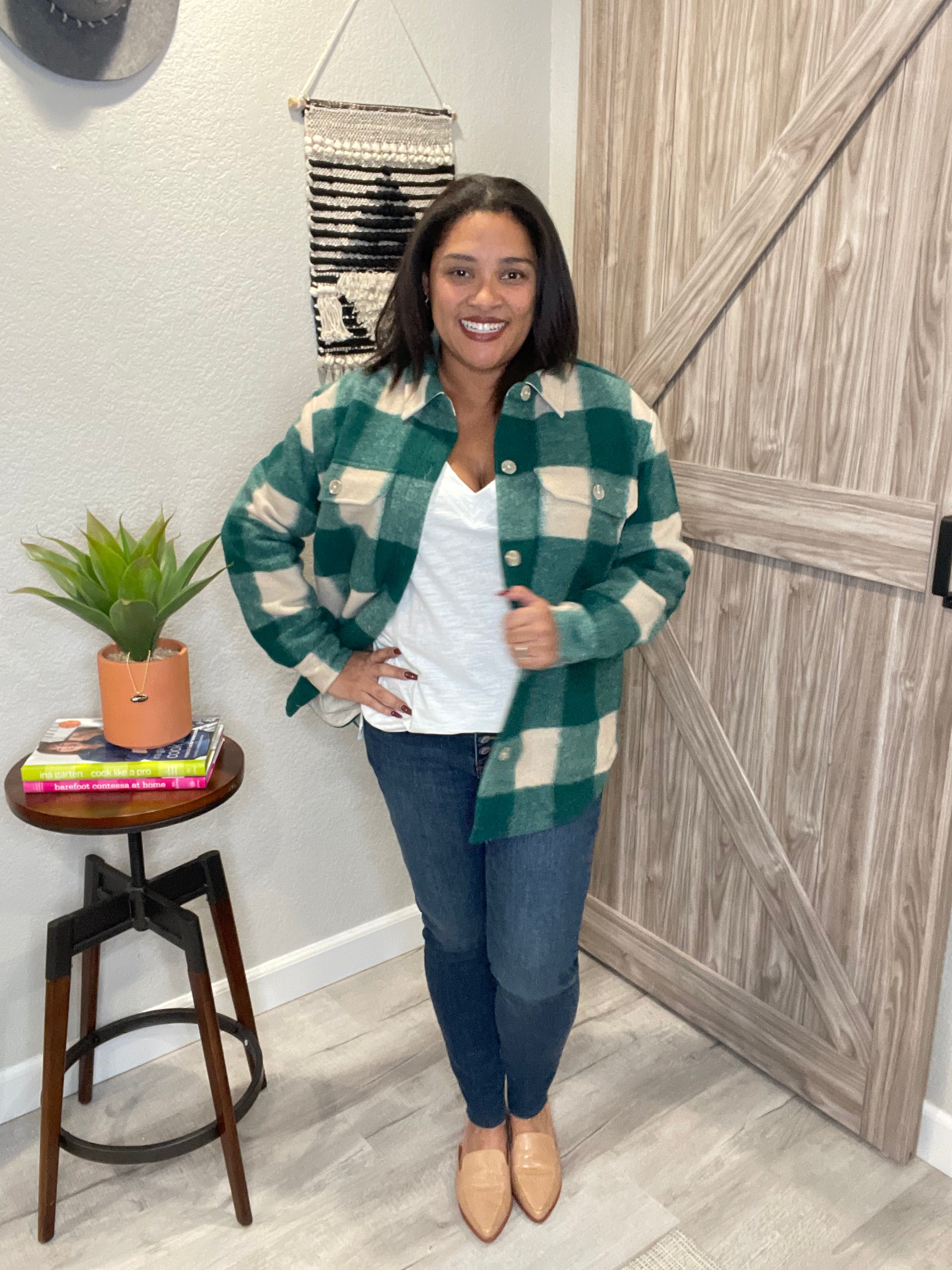 Size Large & XL Saltwater Luxe Forest Plaid Button Up Oversized Shacket