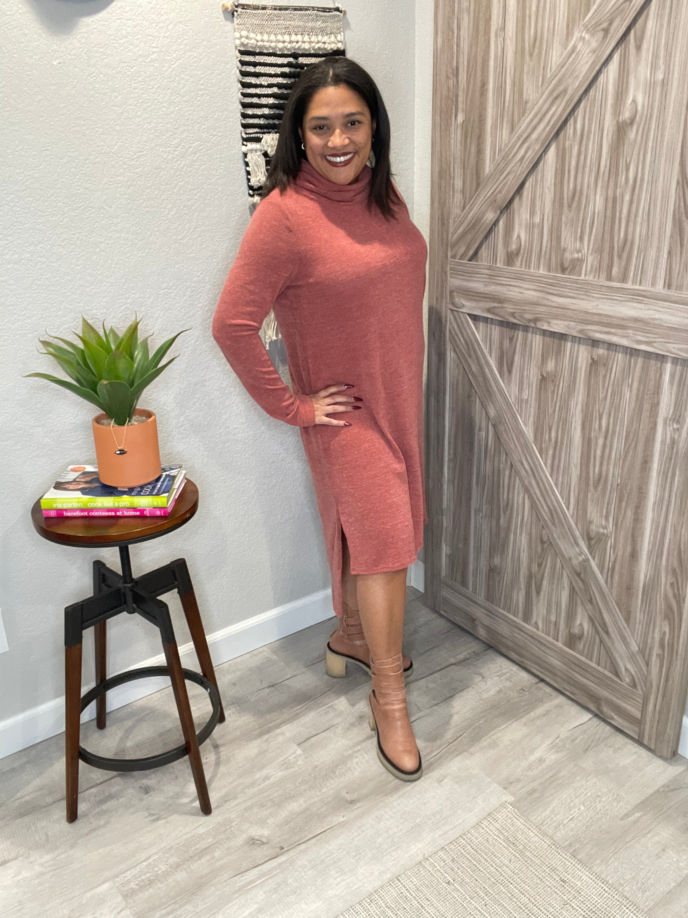 Cowlneck Sweater Midi Dress