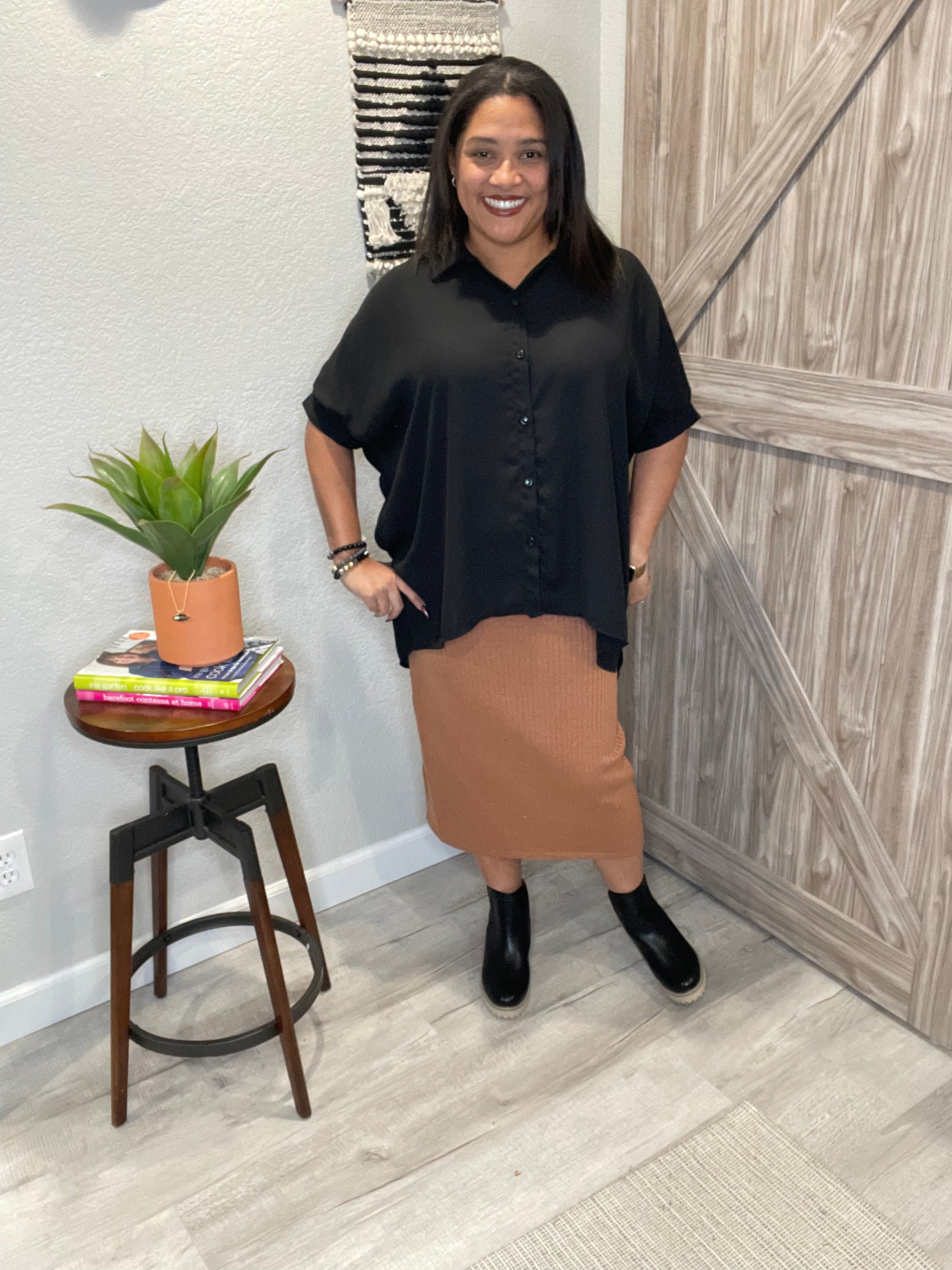 Thick Ribbed Midi Back Slit Sweater Skirt