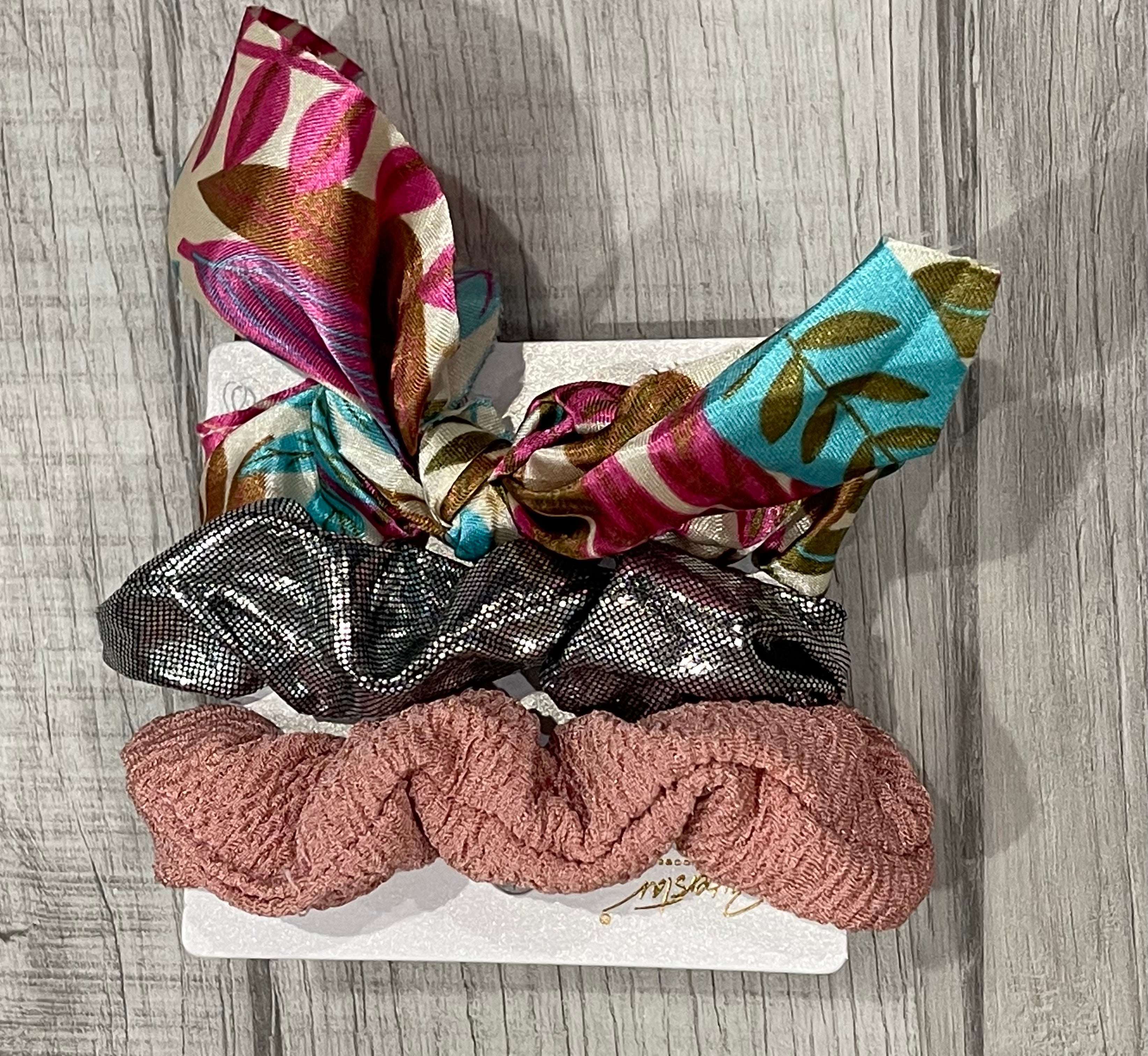 Floral Metallic Pink Mini 3 Pack of Scrunchies