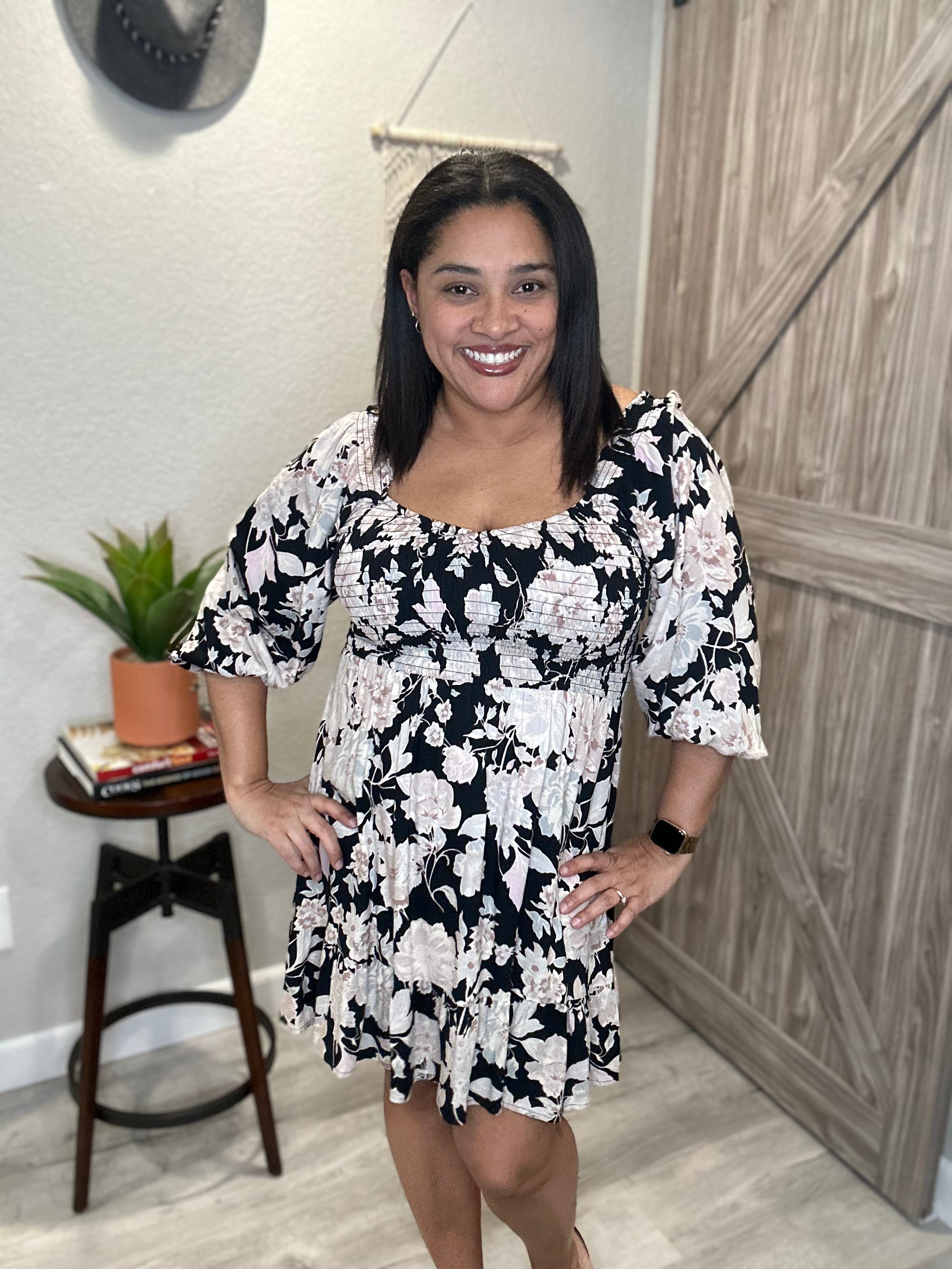 Size XS & Medium Saltwater Luxe Black Floral Above the Knee Dress