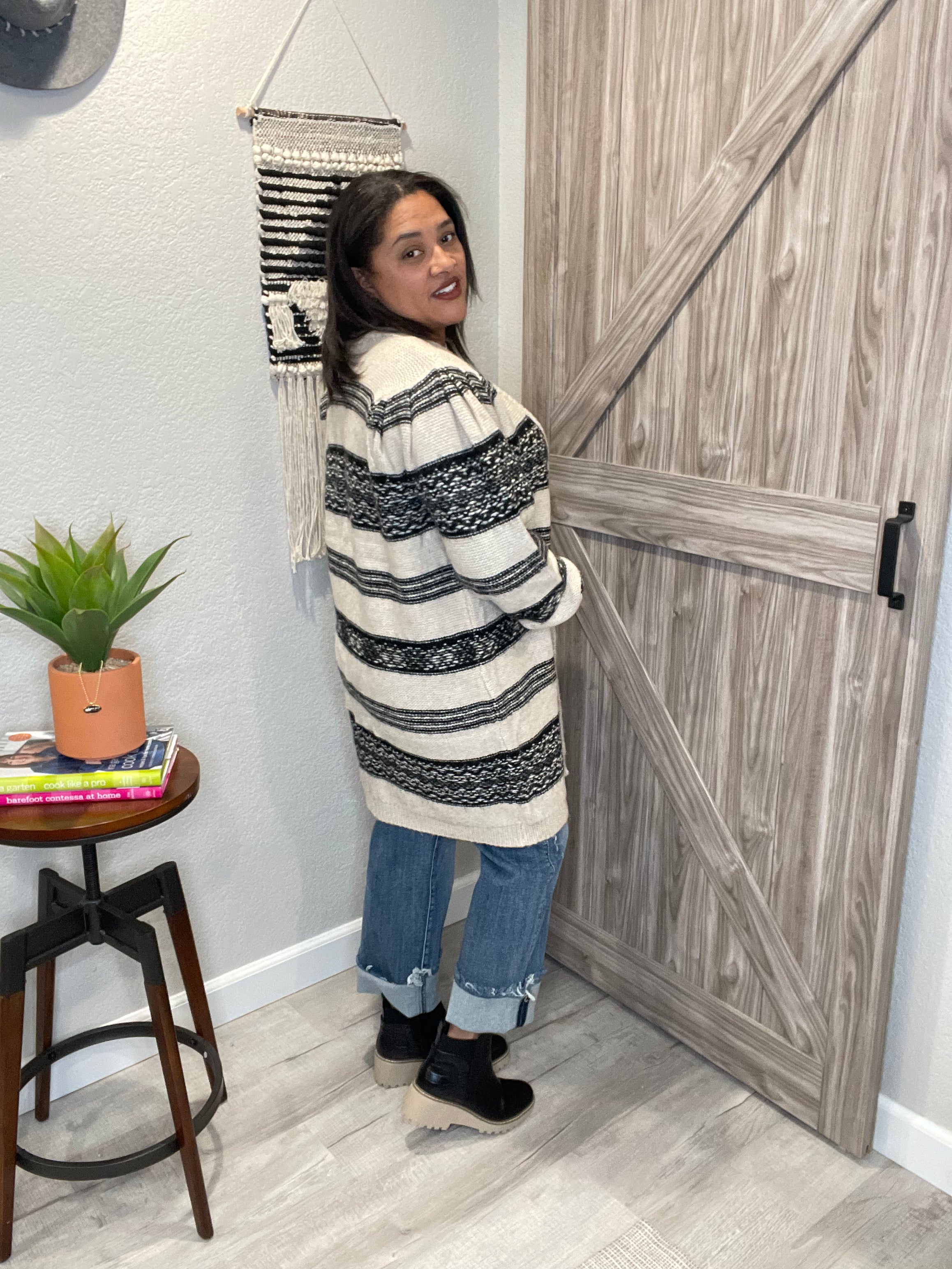 Saltwater Luxe Marsha Cream & Black Patterned Open Cardigan