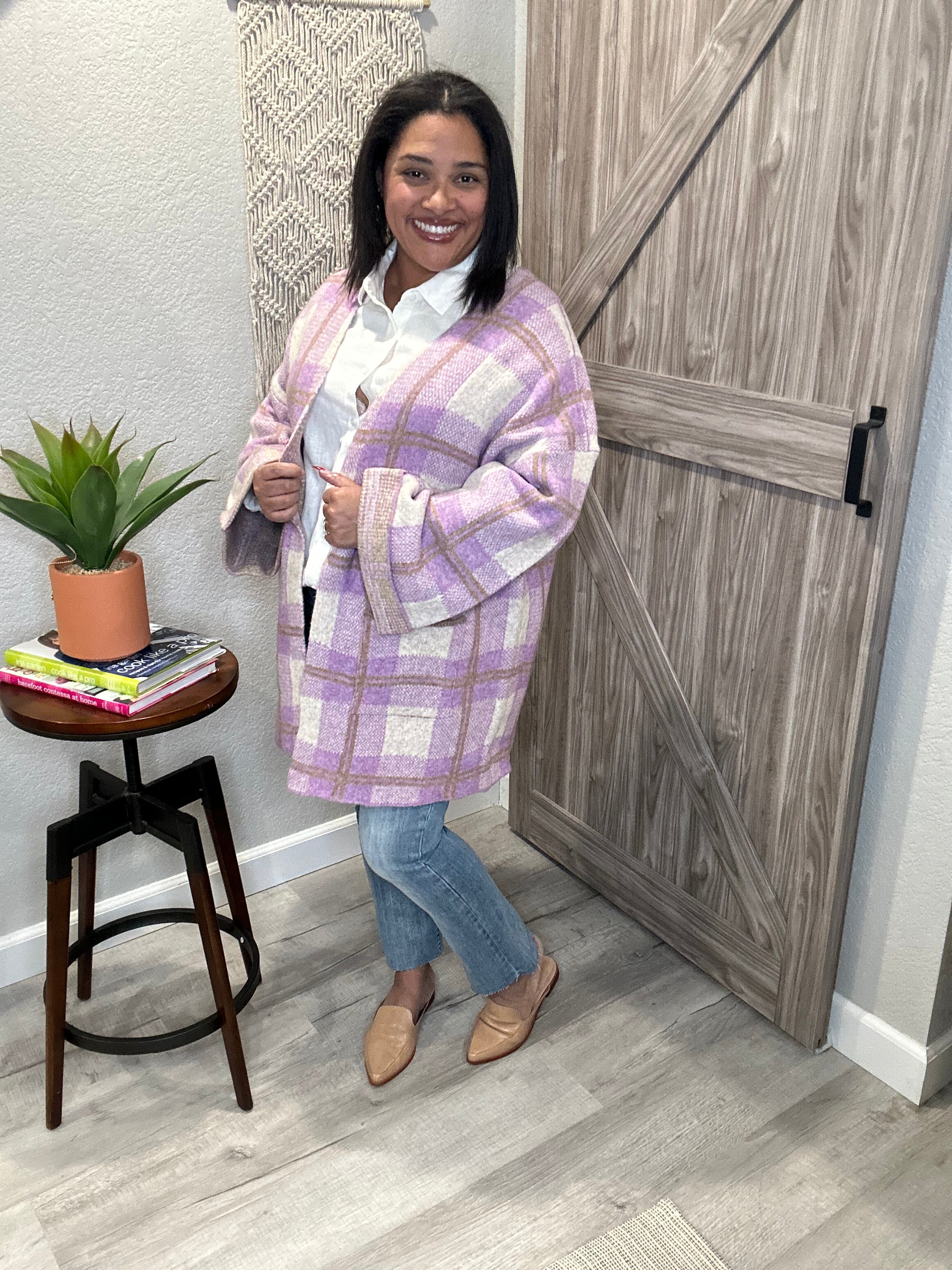 Saltwater Luxe Lilac Plaid Charli Swing Cardi