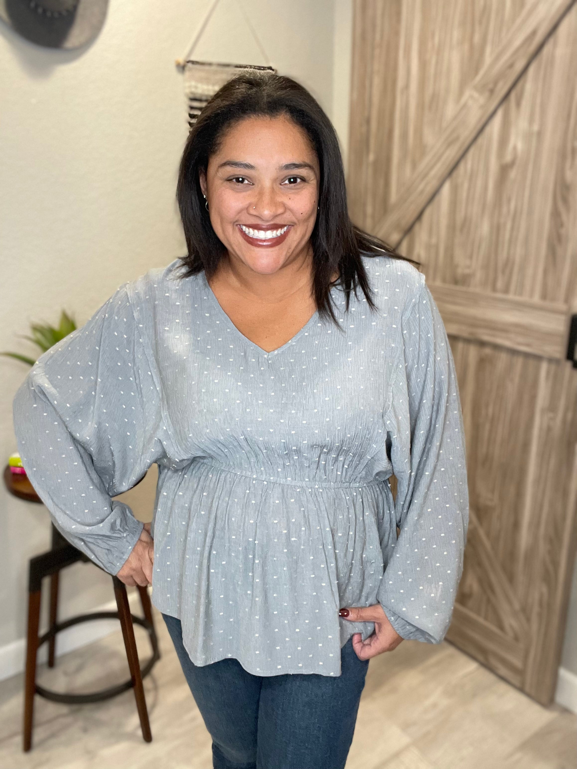 V-Neck Crinkle Woven Babydoll Top