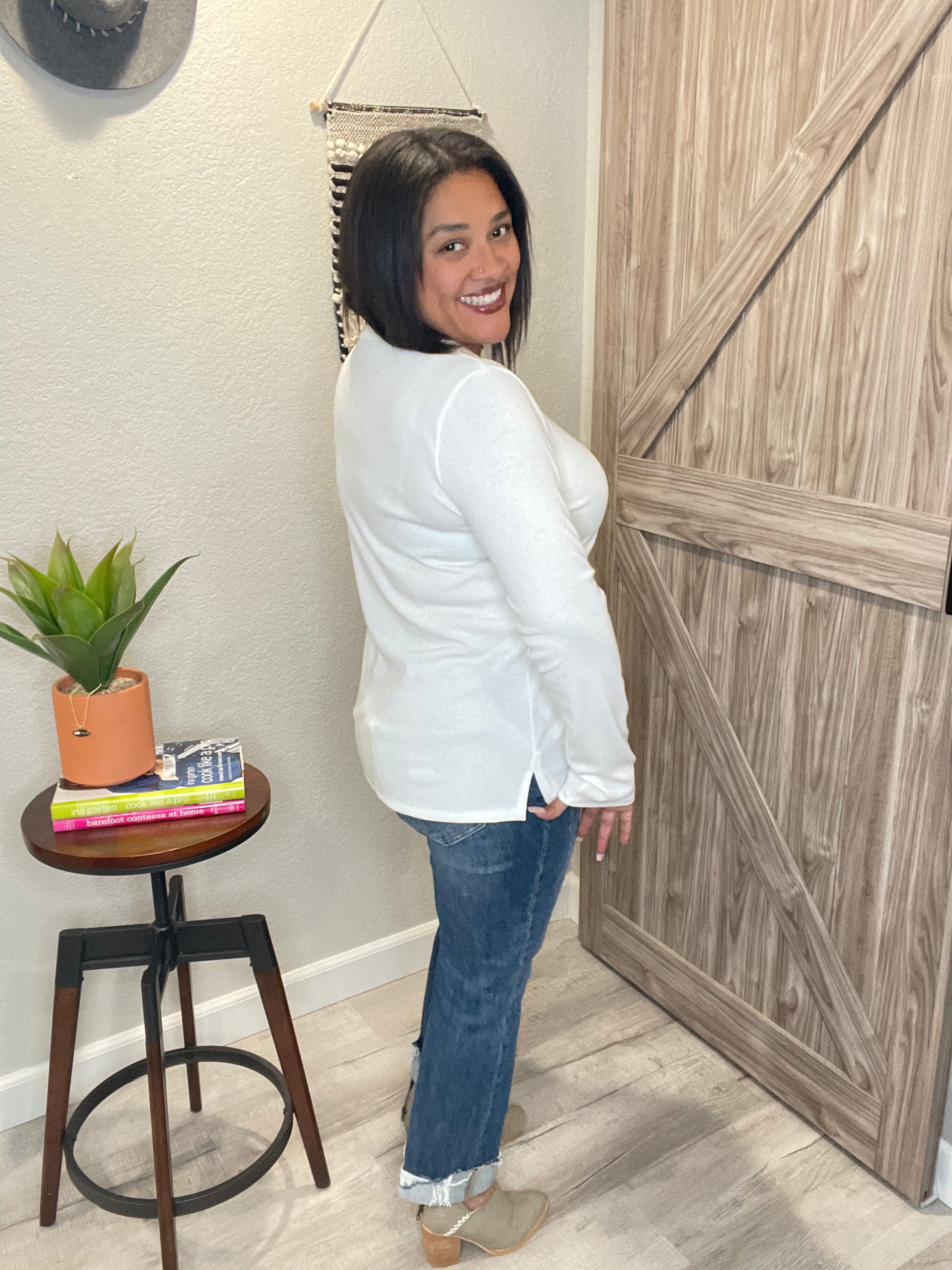 Ribbed Stretch Crew Neck Long Sleeve Shirt