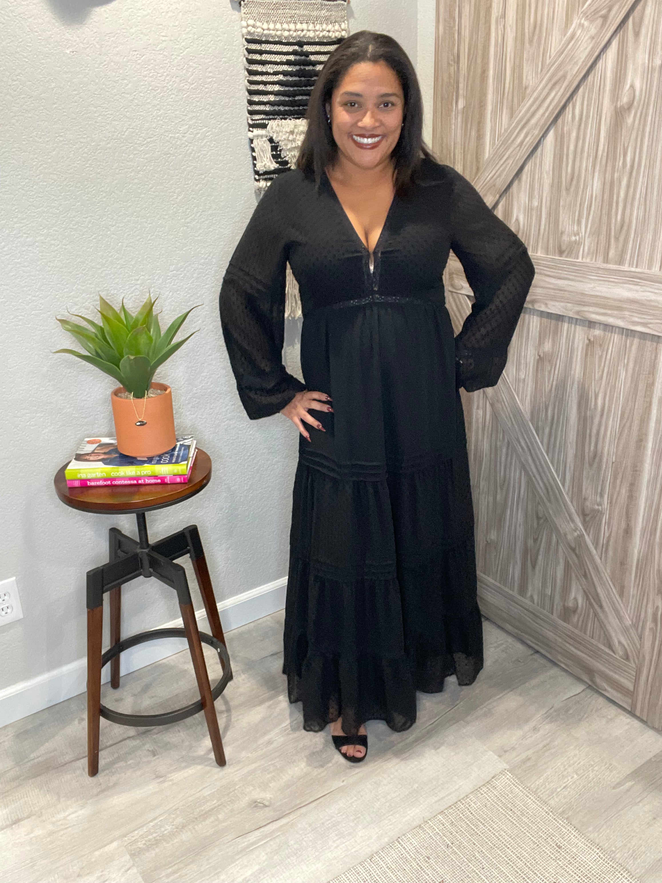 Saltwater Luxe Black Swiss Dot Maxi Dress