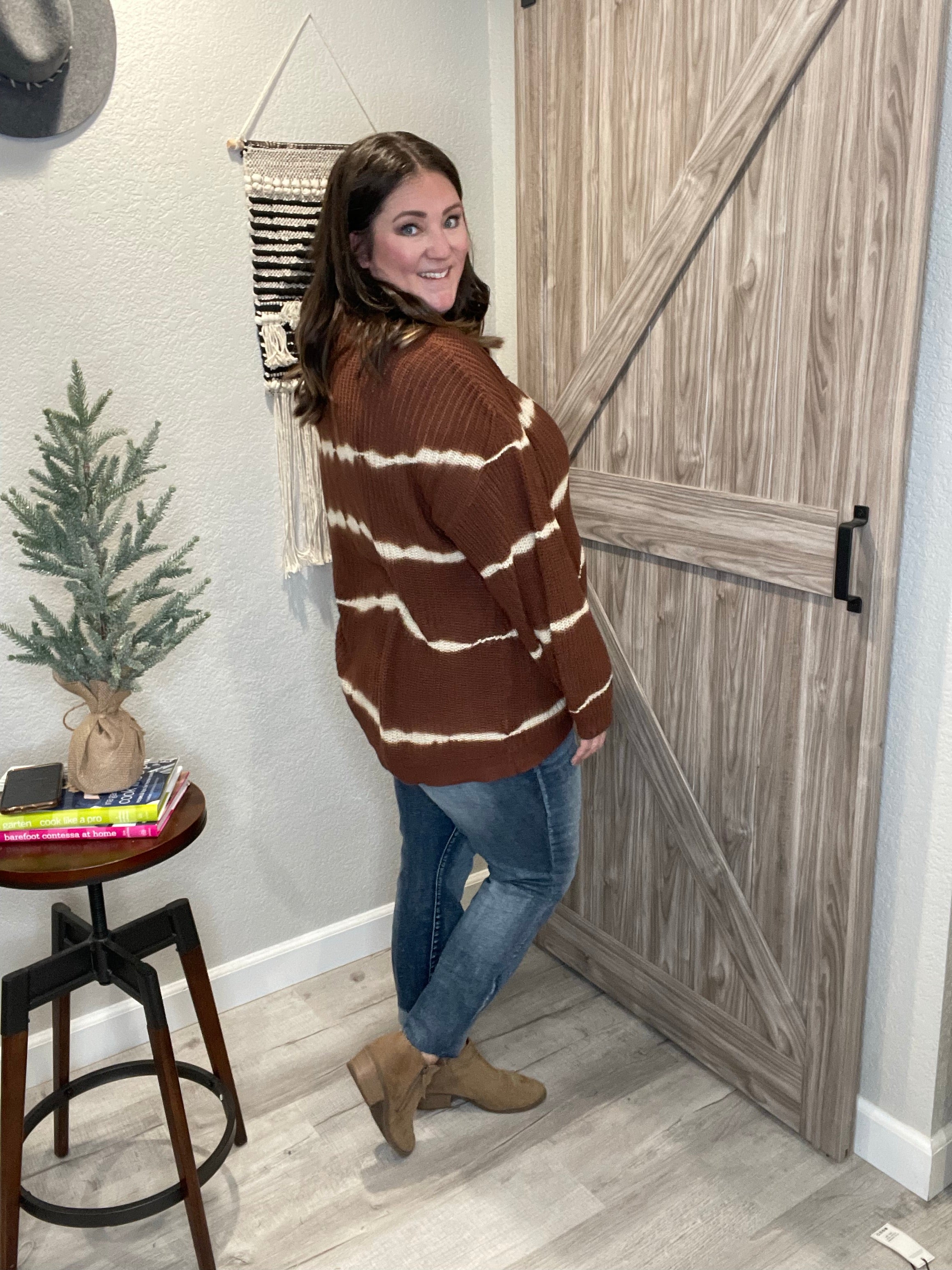 Size 2XL 3XL Cocoa Brown Tie Dye V Neck Pullover Sweater